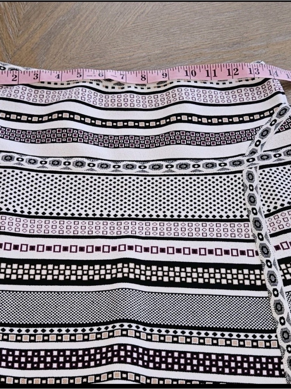 Diane von Furstenberg DVF geometric stripe A-line rayon skirt black white purple - Picture 8 of 11